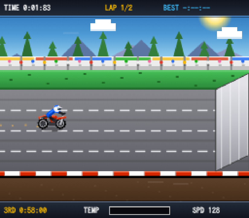走行中のゲーム画面(コースとHUD)